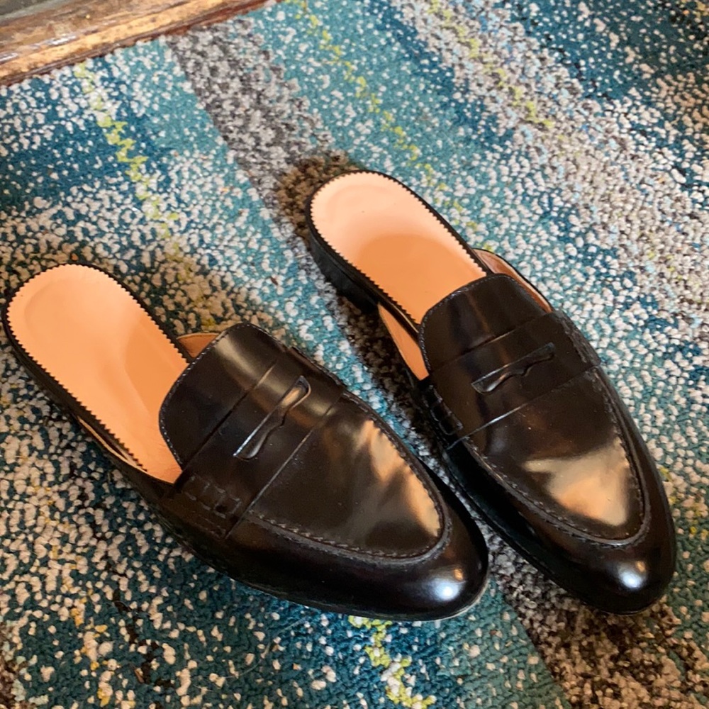 J crew black leather loafer slip-on